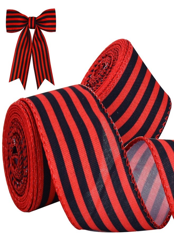 تونيفول شريط سلكي مخطط باللونين الأحمر والأسود من تونيفول، لفتان - 2 بوصة، شريط سلكي مخطط باللونين الأحمر والأسود لتغليف الهدايا، للاستخدام الداخلي، وصنع الأقواس، وتزيين حفلات الزفاف وأعياد الميلاد (6 ياردات/لفة) - Image 1